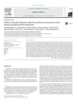 CCR4 Is Critically Involved in Effective Antitumor Immunity in Mice Bearing Intradermal B16 Melanoma