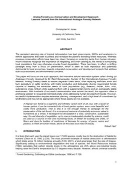 Analog Forestry As a Conservation and Development Approach: Lessons Learned from the International Analogue Forestry Network