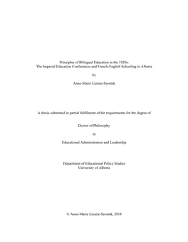 Principles of Bilingual Education in the 1920S: the Imperial Education Conferences and French-English Schooling in Alberta