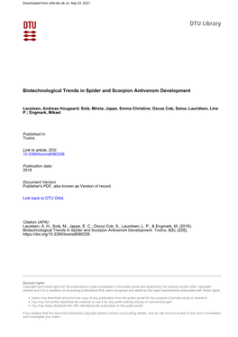 Biotechnological Trends in Spider and Scorpion Antivenom Development