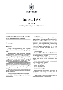 Innst. 19 S (2017–2018) Innstilling Til Stortinget Fra Valgkomiteen