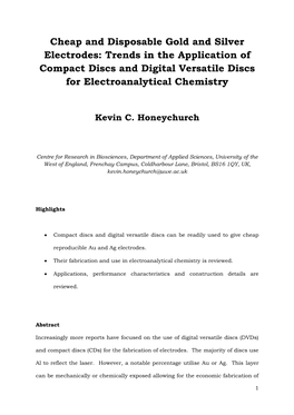 Cheap and Disposable Gold and Silver Electrodes: Trends in the Application of Compact Discs and Digital Versatile Discs for Electroanalytical Chemistry