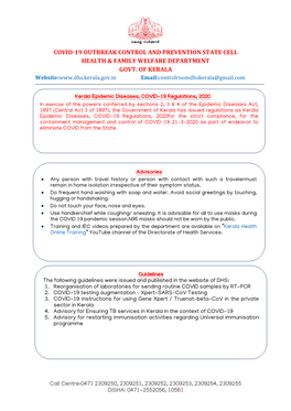 Covid-19 Outbreak Control and Prevention State Cell Health & Family Welfare Department Govt