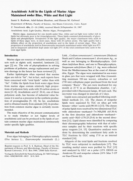 Arachidonic Acid in the Lipids of Marine Algae Maintained Under Blue, White and Red Light