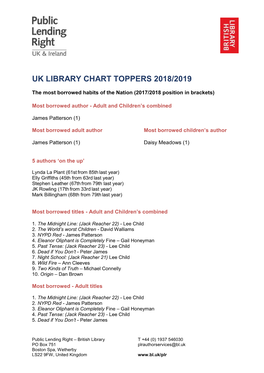 Uk Library Chart Toppers 2018/2019