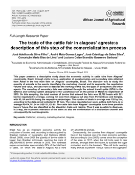 The Trade of the Cattle Fair in Alagoas' Agreste:A