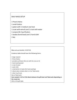 Eucharistic Minister Set-Up Instructions