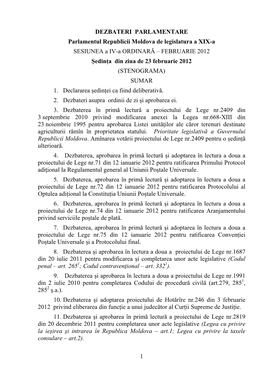 1 DEZBATERI PARLAMENTARE Parlamentul Republicii Moldova De