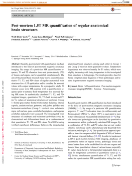 Post-Mortem 1.5T MR Quantification of Regular Anatomical Brain Structures