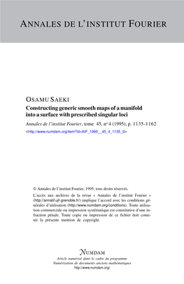 Constructing Generic Smooth Maps of a Manifold Into a Surface with Prescribed Singular Loci Annales De L’Institut Fourier, Tome 45, No 4 (1995), P