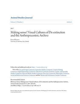 Visual Cultures of De-Extinction and the Anthropocentric Archive Rosie Ibbotson University of Canterbury, New Zealand