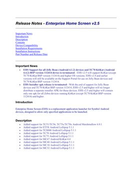 Release Notes - Enterprise Home Screen V2.5