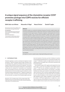 A Unique Signal Sequence of the Chemokine Receptor CCR7 Promotes Package Into COPII Vesicles for Efficient Receptor Trafficking