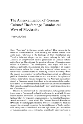 The Americanization of German Culture? the Strange, Paradoxical Ways of Modernity