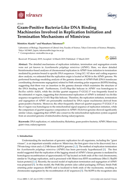 Gram-Positive Bacteria-Like DNA Binding Machineries Involved in Replication Initiation and Termination Mechanisms of Mimivirus