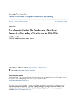 The Development of the Upper Connecticut River Valley of New Hampshire, 1750-1820