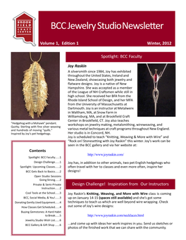 BCC Jewelry Studio Newsletter