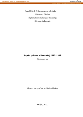 Srpska Pobuna U Hrvatskoj 1990.-1995. Diplomski Rad