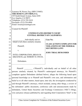 Class Action Complaint for Violation of the Federal Securities Laws 1 2 3 4 5 6 7 8 9 10 11 12 13 14 15 16 17 18 19 20 21 22 23