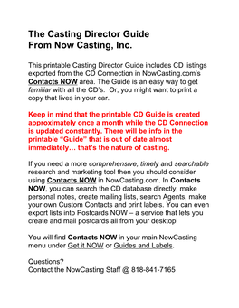 The Casting Director Guide from Now Casting, Inc