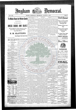 VOL XIL MASON , MICHIGAN , THUESDAY . AUGUST 18, 1887. NO . 33 Ii E . M . SLAYTON