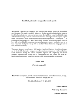 Fossil Fuels, Alternative Energy and Economic Growth We Present A