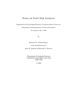 Download a Copy of the Notes on Fault Slip Analysis That Randy Marrett, John Gephart