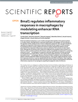 Bmal1 Regulates Inflammatory Responses in Macrophages