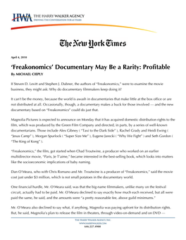 'Freakonomics' Documentary May Be a Rarity: Profitable