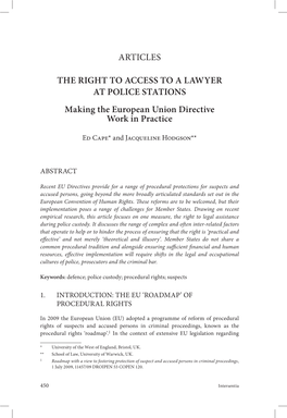 Articles the Right to Access to a Lawyer at Police