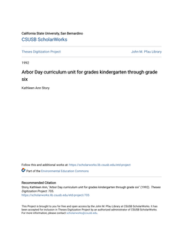 Arbor Day Curriculum Unit for Grades Kindergarten Through Grade Six