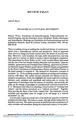 Socialism As a Cultural Movement?