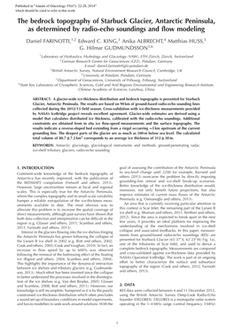The Bedrock Topography of Starbuck Glacier, Antarctic Peninsula, As Determined by Radio-Echo Soundings and Flow Modeling