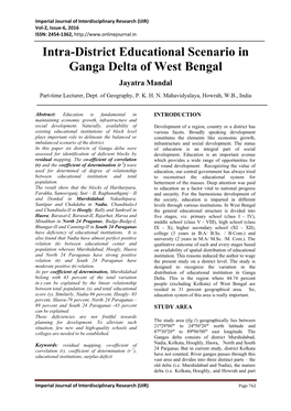 Intra-District Educational Scenario in Ganga Delta of West Bengal Jayatra Mandal Part-Time Lecturer, Dept