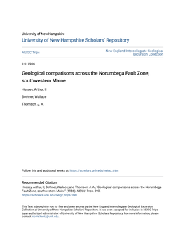 Geological Comparisons Across the Norumbega Fault Zone, Southwestern Maine