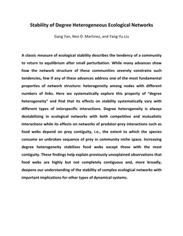 Stability of Degree Heterogeneous Ecological Networks