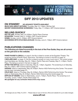 Siff 2013 Updates