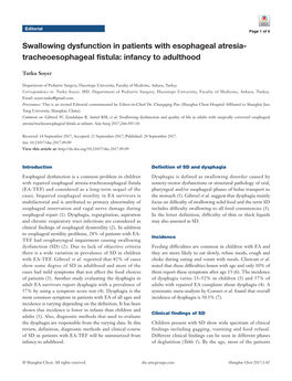 Swallowing Dysfunction in Patients with Esophageal Atresia- Tracheoesophageal Fistula: Infancy to Adulthood