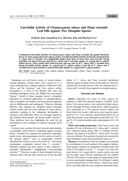 Larvicidal Activity of Chamaecyparis Obtusa and Thuja Orientalis Leaf Oils Against Two Mosquito Species