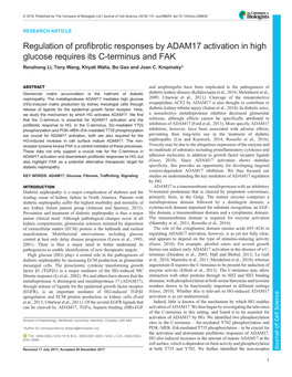 Regulation of Profibrotic Responses by ADAM17 Activation in High Glucose Requires Its C-Terminus and FAK Renzhong Li, Tony Wang, Khyati Walia, Bo Gao and Joan C