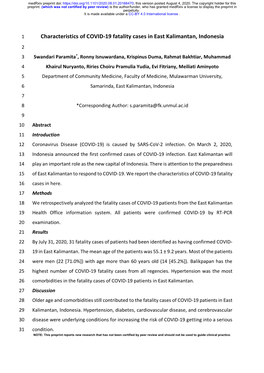 Characteristics of COVID-19 Fatality Cases in East Kalimantan, Indonesia