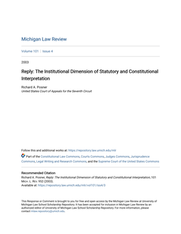 Reply: the Institutional Dimension of Statutory and Constitutional Interpretation