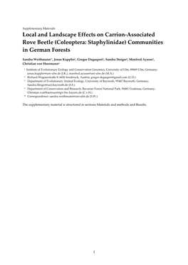 Local and Landscape Effects on Carrion-Associated Rove Beetle (Coleoptera: Staphylinidae) Communities in German Forests