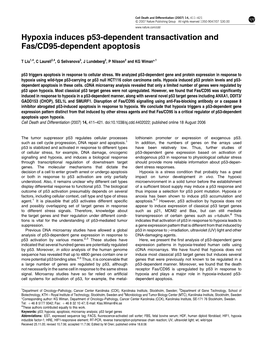 Hypoxia Induces P53-Dependent Transactivation and Fas/CD95-Dependent Apoptosis