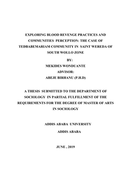 Exploring Blood Revenge Practices and Communities Perception: the Case of Tedbabemariam Community in Saint Wereda of South Wollo Zone