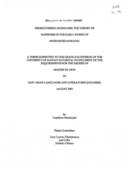 Ji Saneatsu a Thesis Submitted to the Grad