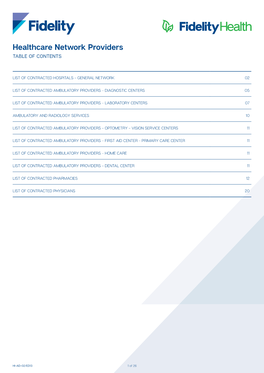 Healthcare Network Providers TABLE of CONTENTS