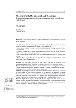 The Merchant, the Scientist and the Citizen the Competing Approaches of Social Science Education in the French High School