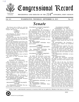 Congressional Record United States Th of America PROCEEDINGS and DEBATES of the 114 CONGRESS, FIRST SESSION