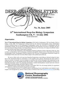 11 International Deep-Sea Biology Symposium Southampton UK, 9